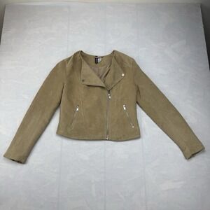 H&M Divided  Women's Brown Faux Suede Moto Jacket Size 8